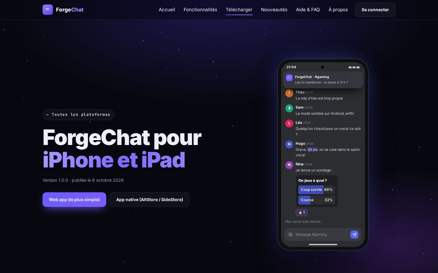 ForgeChat Mobile sur ordinateur